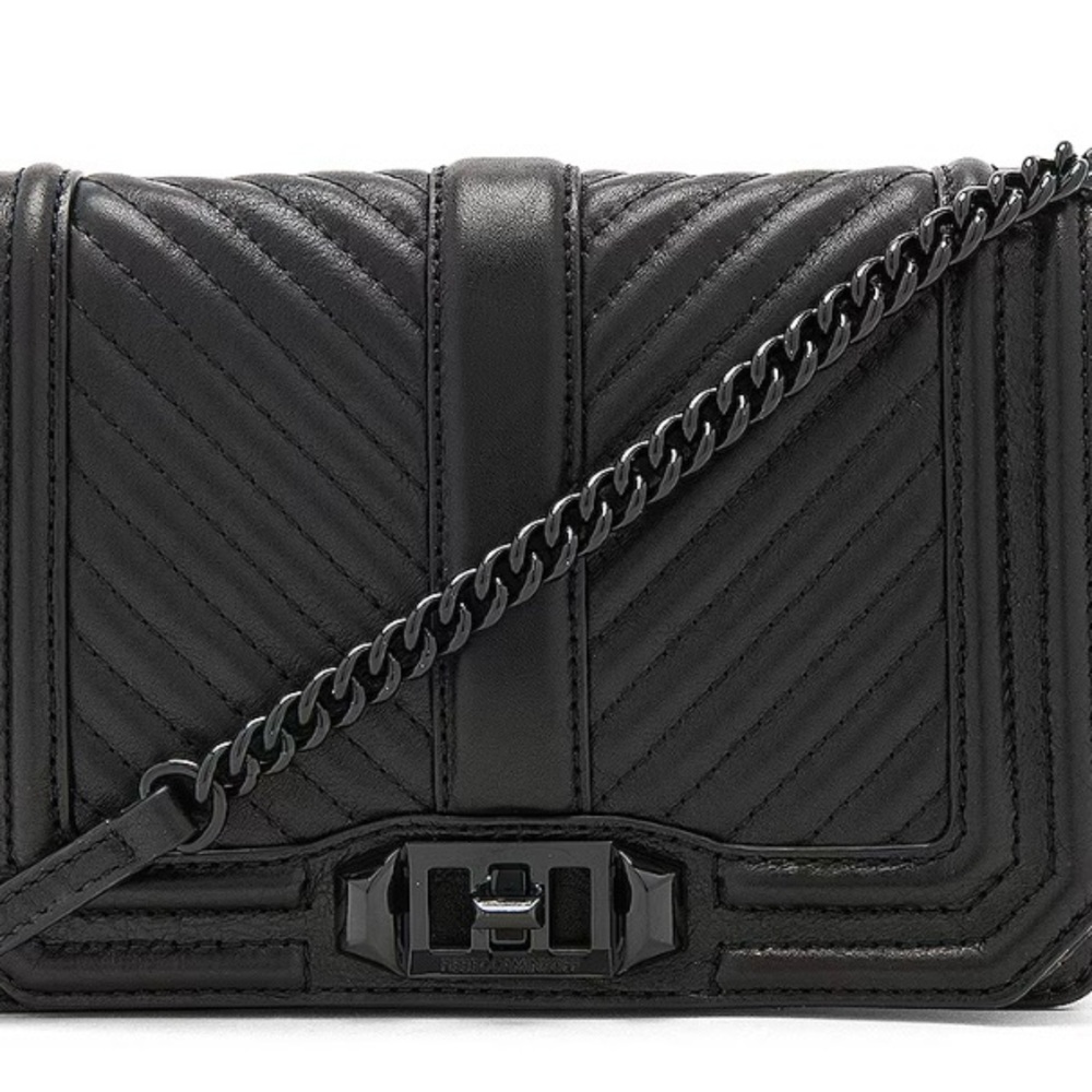 Rebecca Minkoff Chevron Quilted Small Love Black Leather Crossbody Bag Purse